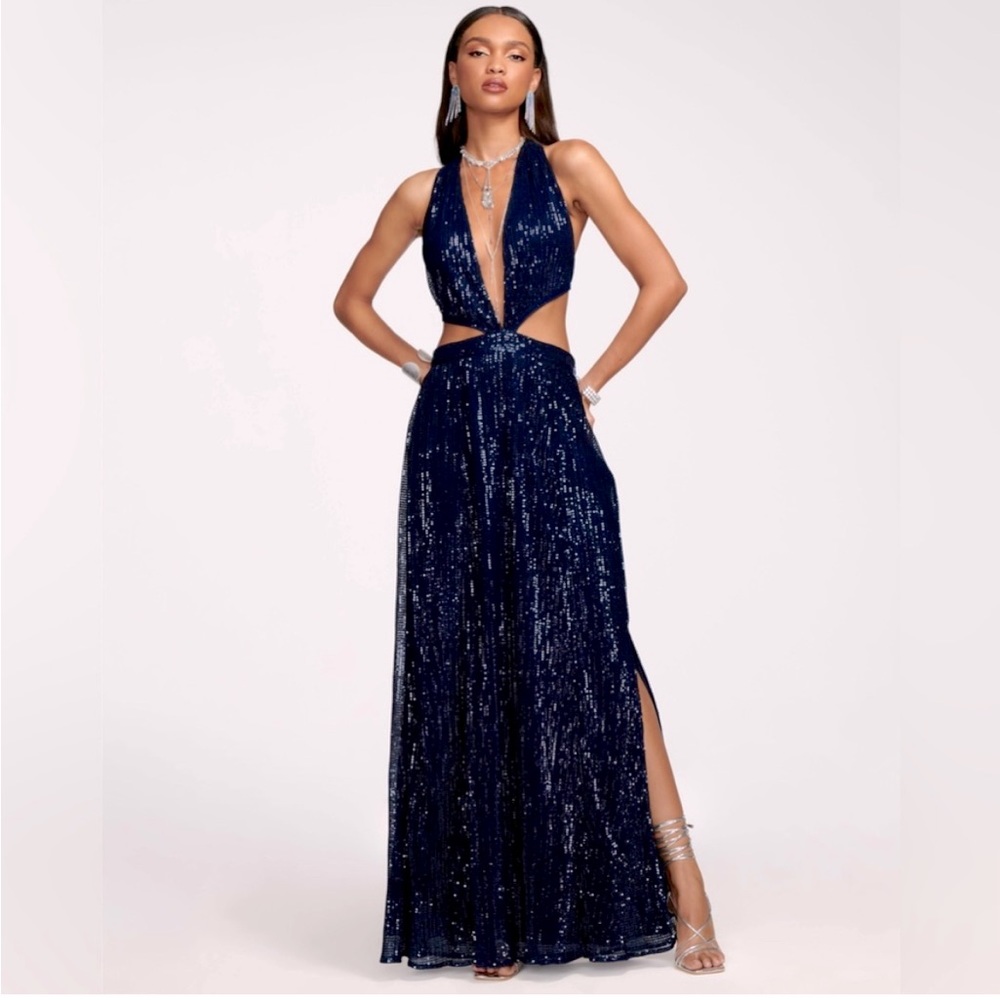 Ramy Brook Selena Sequined Cut-Out evening dress